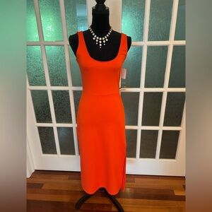Red Sleeveless Sheath Midi Dress Scoop Neck